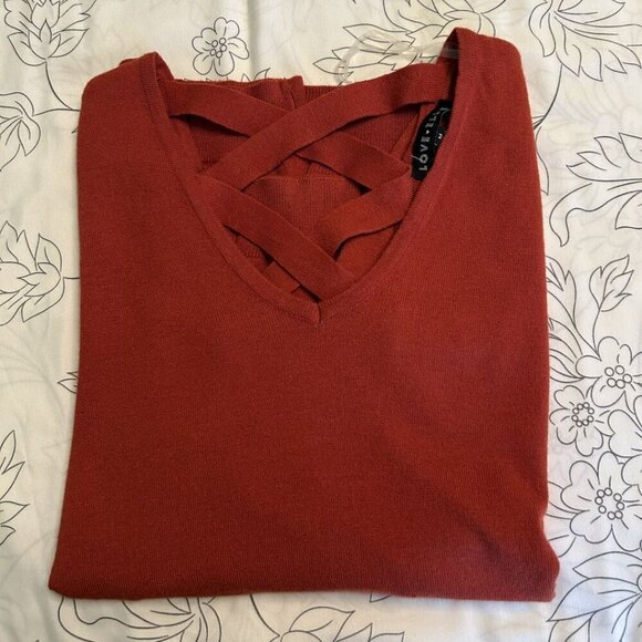 NWOT Love Ellie V-Neck Criss Cross Back Lightweight Long Sleeve Sweater Medium - Picture 9 of 10